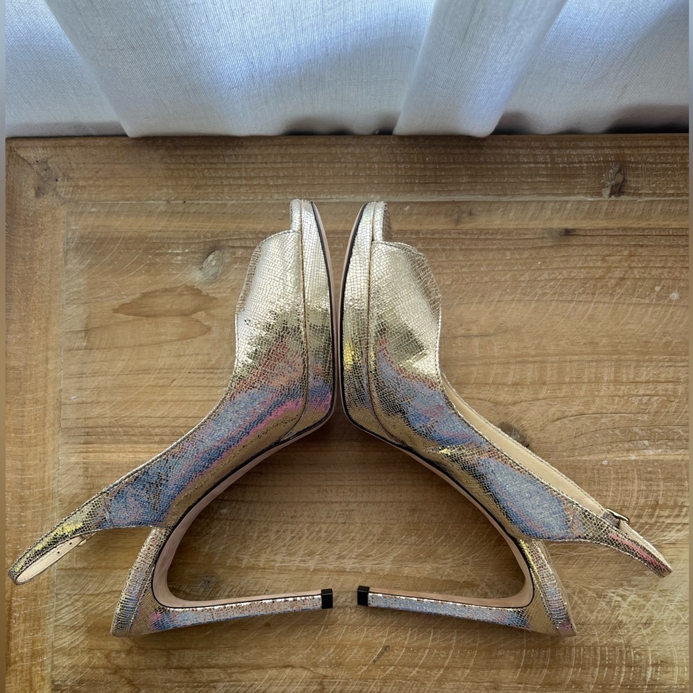 Jimmy Choo Nova Gold Peep Toe Slingback Heel in Women’s Size 37.5 - Picture 7 of 10